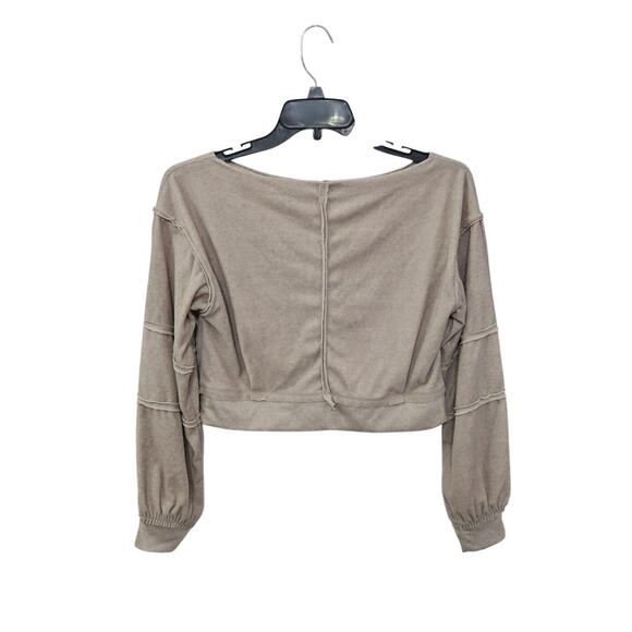 Halara Boat Neck Bishop Sleeve Raw Trim Casual Cropped Womens Sweatshirt Small - Picture 2 of 5